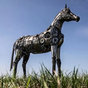 Steampunk Horse Sculpture made of stainless steel gears and mechanical parts