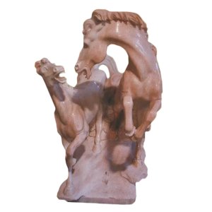 horse stone statue showing two galloping horses