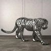 stainless steel metal panther sculpture with mirror finish and geometric hollow body