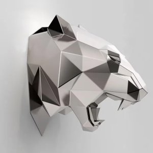 wall-mounted stainless steel Tiger Head Bust with open mouth