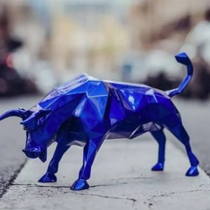 Blue stainless steel Geometric Bull Statue