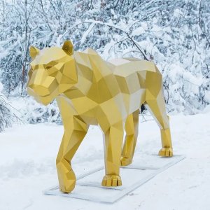 Bold and modern stainless steel Geometric Tiger Sculpture in gold finish