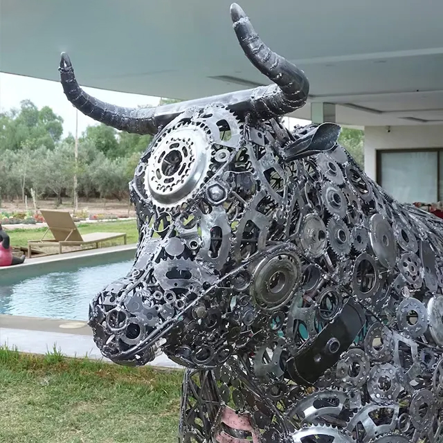 Scrap Metal Bull Sculpture made from gears and machine parts