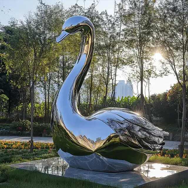 Contemporary Stainless Steel Swan Sculpture