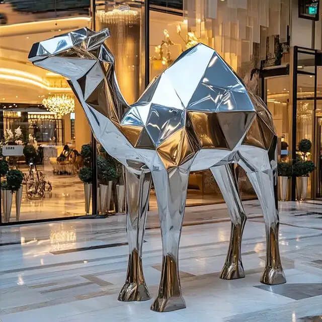 Geometric Camel Sculpture crafted from stainless steel