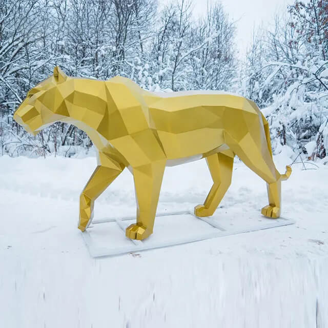 Geometric Tiger Sculpture crafted from stainless steel