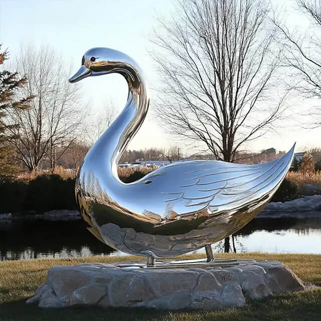 Graceful Stainless Steel Swan Sculpture