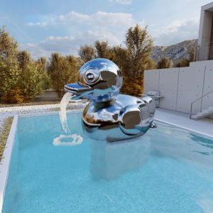 Modern Duck Garden Fountain made of polished stainless steel