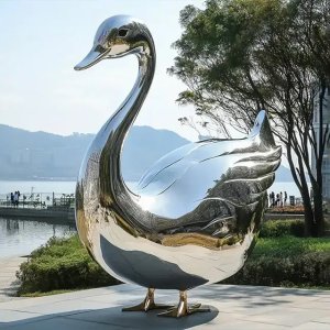 Contemporary Stainless Steel Swan Sculpture