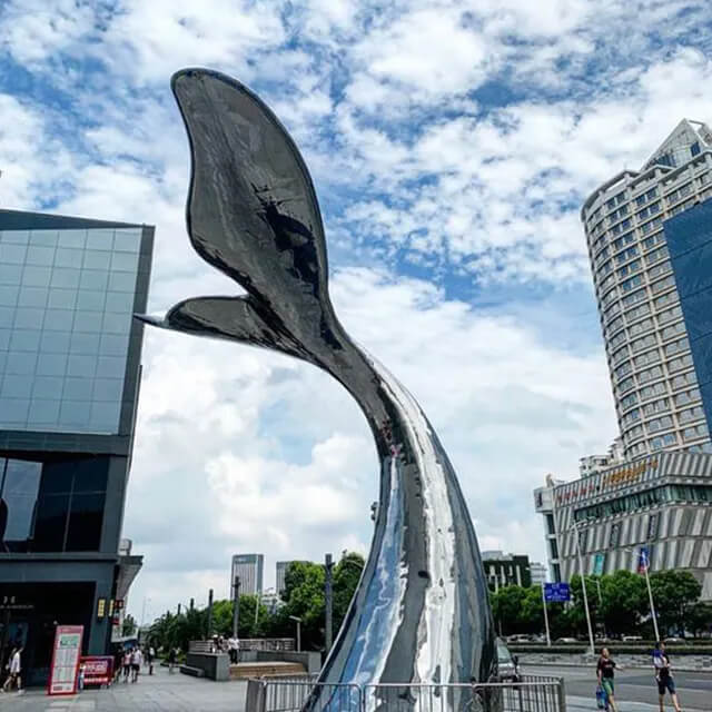 Outdoor stainless steel Whale Tail Sculpture with polished surface