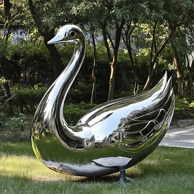 Polished Stainless Steel Swan Sculpture