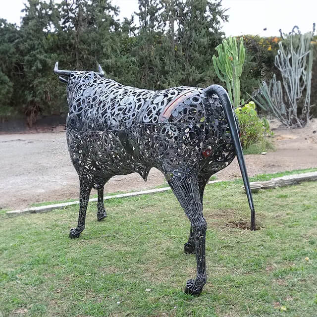 Rear view of a Scrap Metal Bull Sculpture