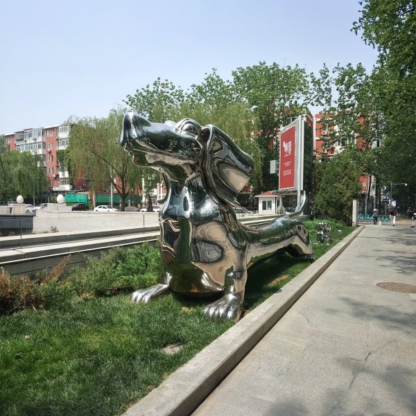 Stainless Steel Dog Statue featuring a cartoon-style dachshund with a mirror-polished surface
