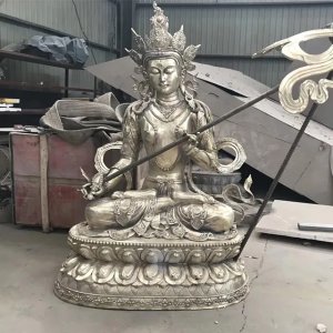 Stainless steel Manjushri Buddha Statue sitting on a lotus base