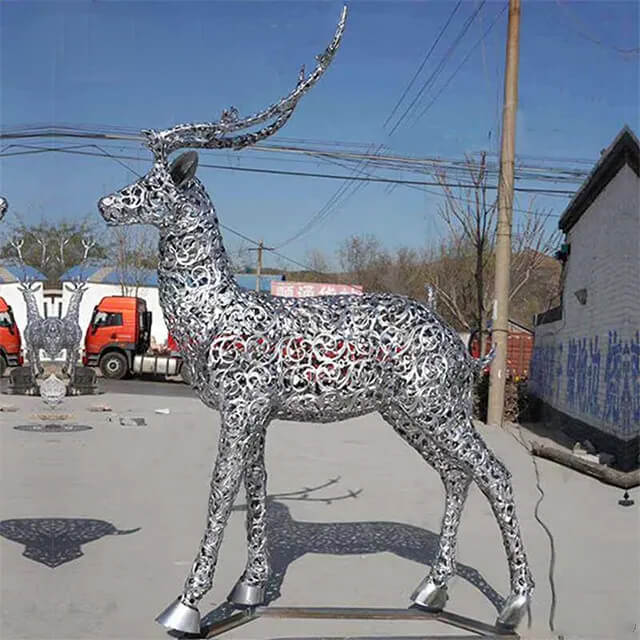 Stainless steel Metal Deer Garden Ornaments of a standing stag with antlers