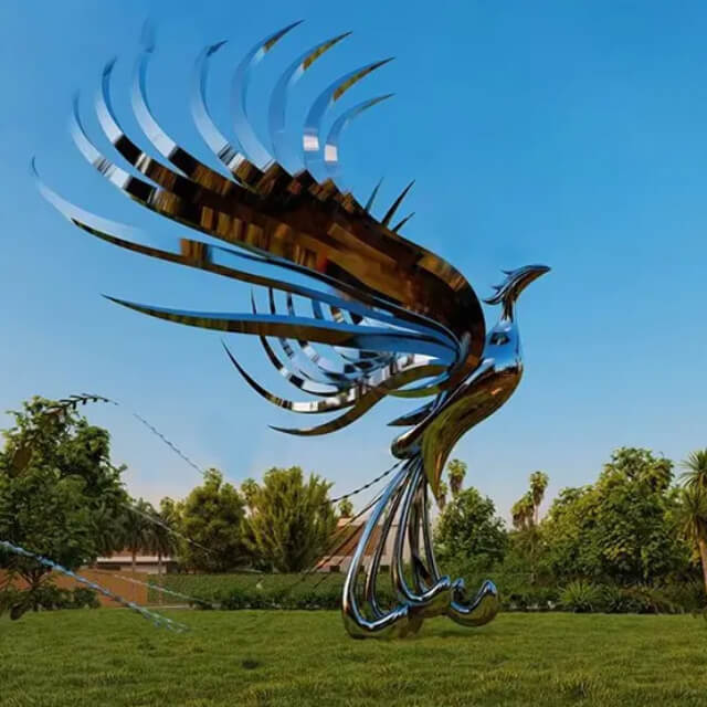Stainless steel Phoenix Rising Statue with polished finish