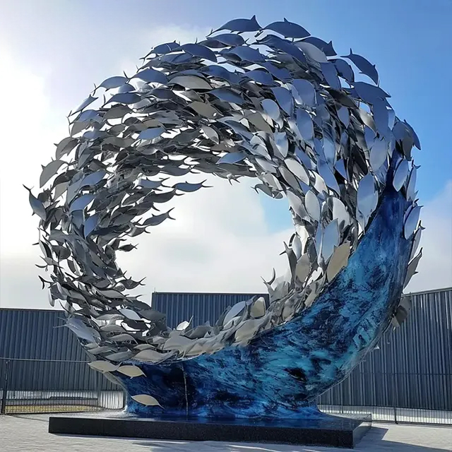 Stainless steel Shoal of Fish Sculpture with hundreds of fish