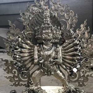 Stainless steel Vajrabhairava Statue depicting wrathful Buddhist deity
