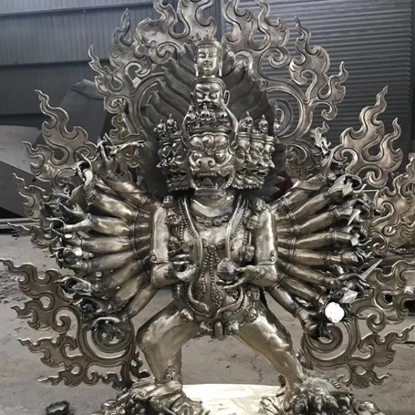 Stainless steel Vajrabhairava Statue depicting wrathful Buddhist deity