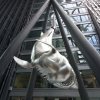 Stainless steel metal hanging shark sculpture