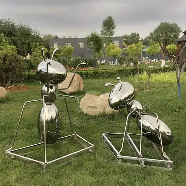 Two large stainless steel Garden Ant Ornaments