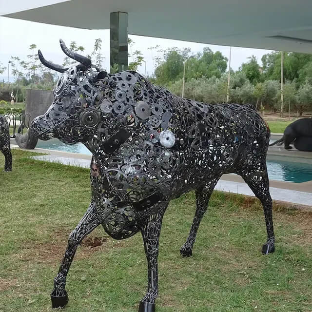 dynamic Scrap Metal Bull Sculpture