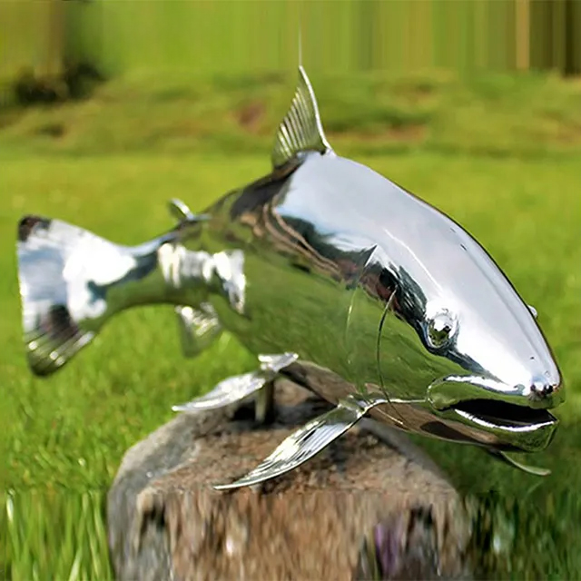 stainless steel Metal Salmon Sculpture