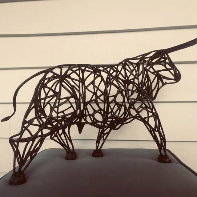 stainless steel Wire Bull Sculpture with angular lines
