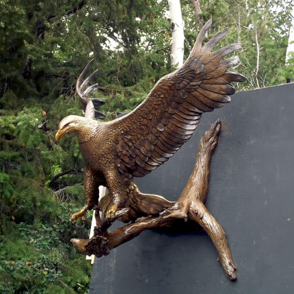 Bronze Eagle Garden Sculpture depicting a Bald Eagle with wings spread wide