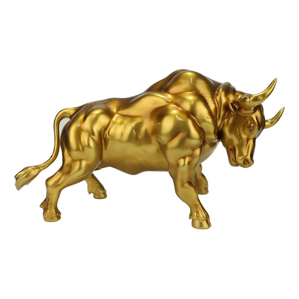 Golden Bull Sculpture bronze artwork with powerful muscular body