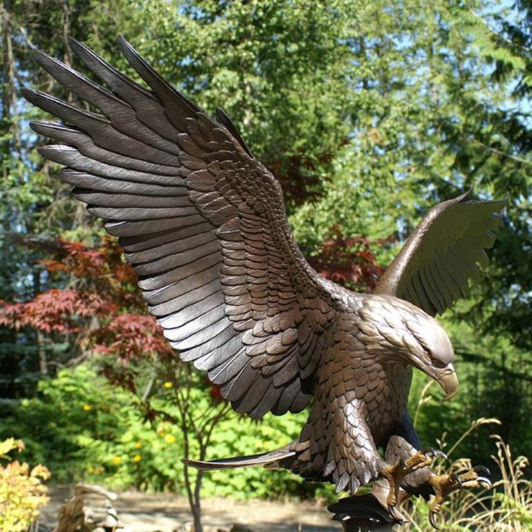 Bronze Hunting Eagle Statue with wings spread wide in dynamic pose