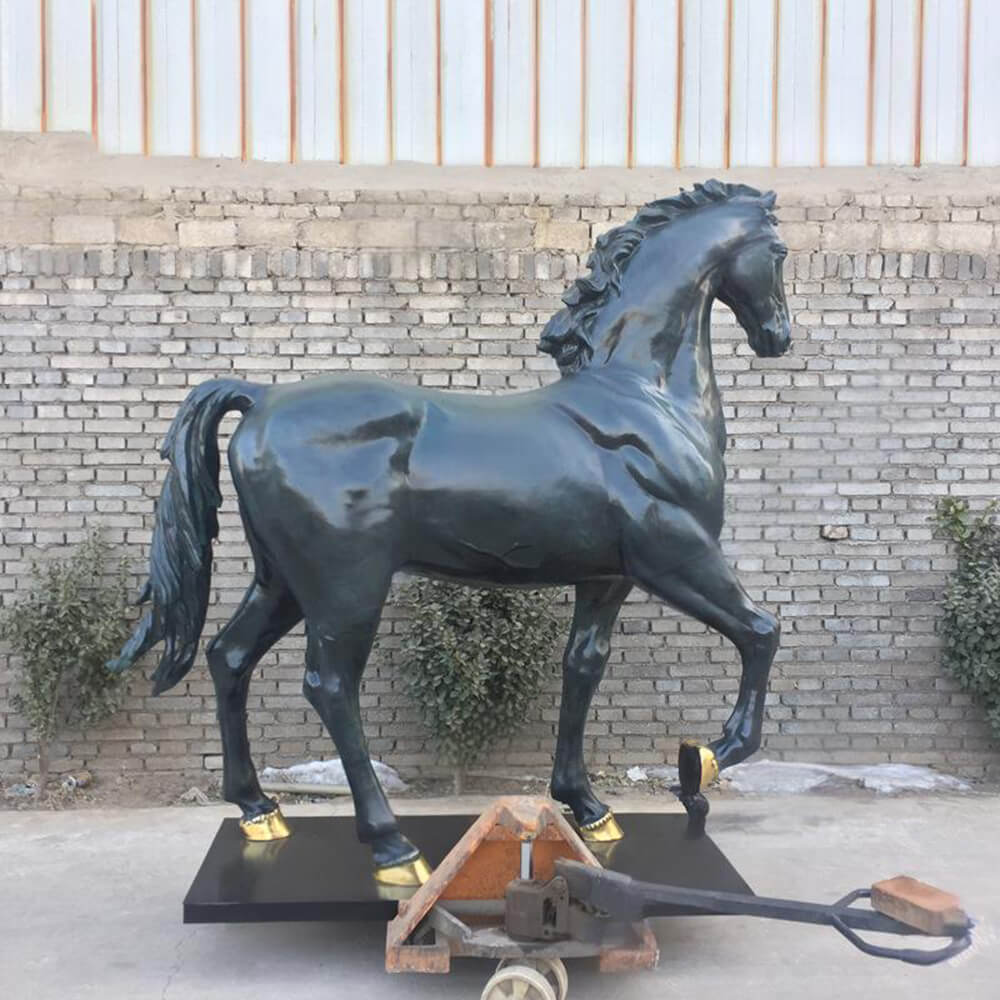 Bronze Large Horse Garden Statue showing powerful body and raised front leg design