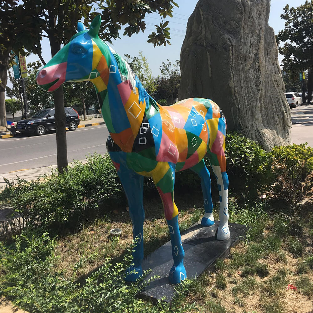 Colorful Horse Statue in fiberglass with vibrant geometric patterns