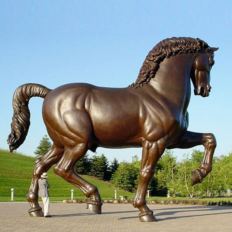 Da Vinci Horse Sculpture bronze monument showing a giant horse with raised leg.