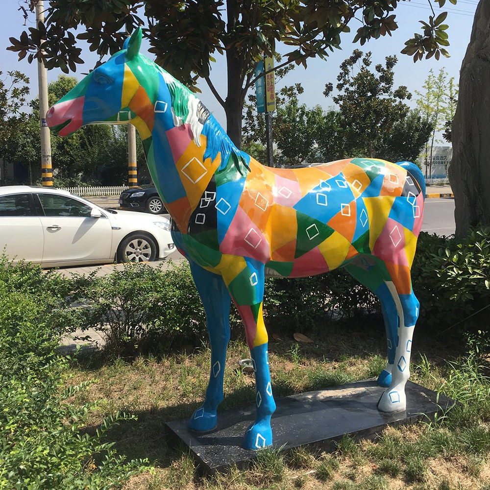 Fiberglass Colorful Horse Statue decorated with bright abstract blocks of color