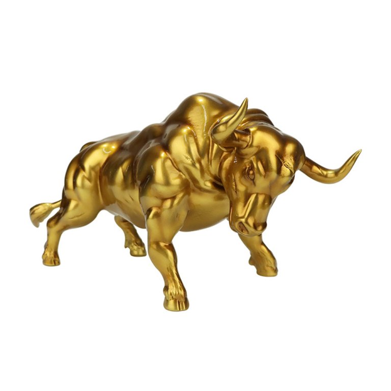 Golden Bull Sculpture bronze artwork with powerful muscular body