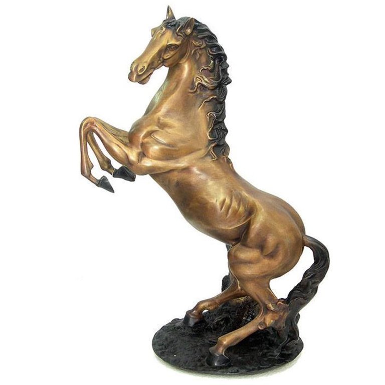 Golden bronze Rearing Horse Figurine with raised front legs