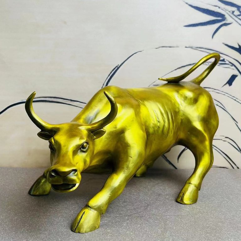 Golden bronze Stock Market Bull Figurine