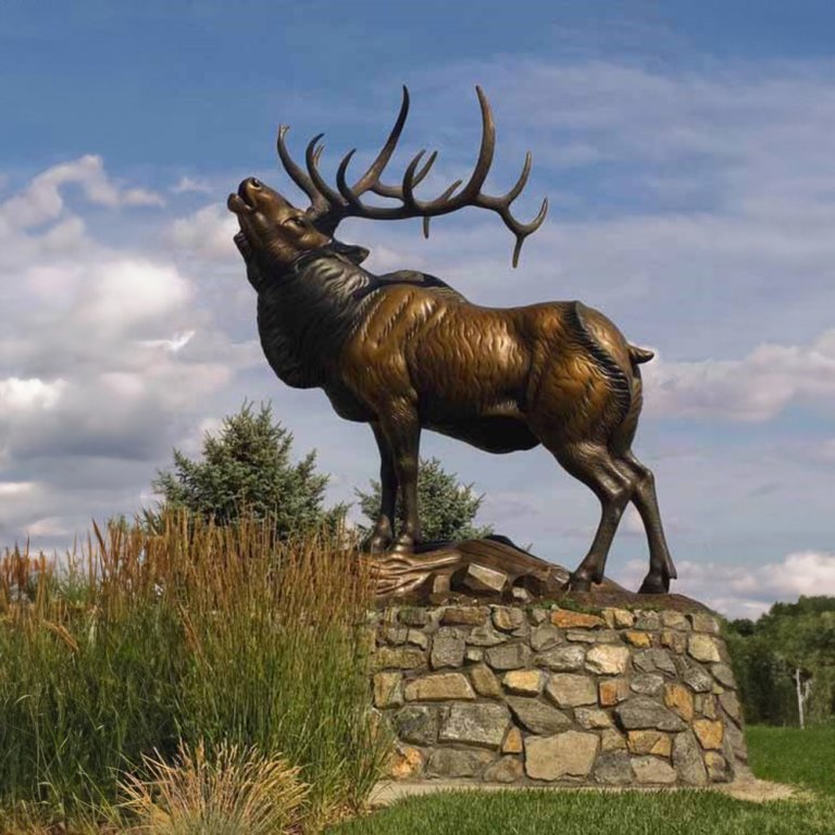 Majestic bronze Large Headed High Elk Statue outdoors