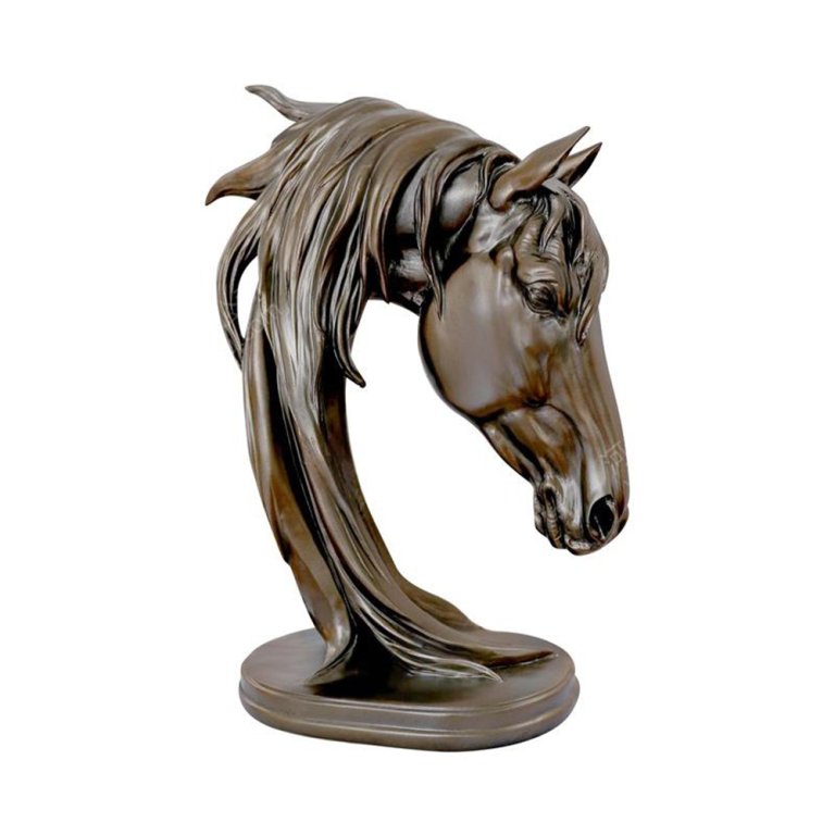 Modern Horse Head Sculpture in bronze with flowing mane and elegant design