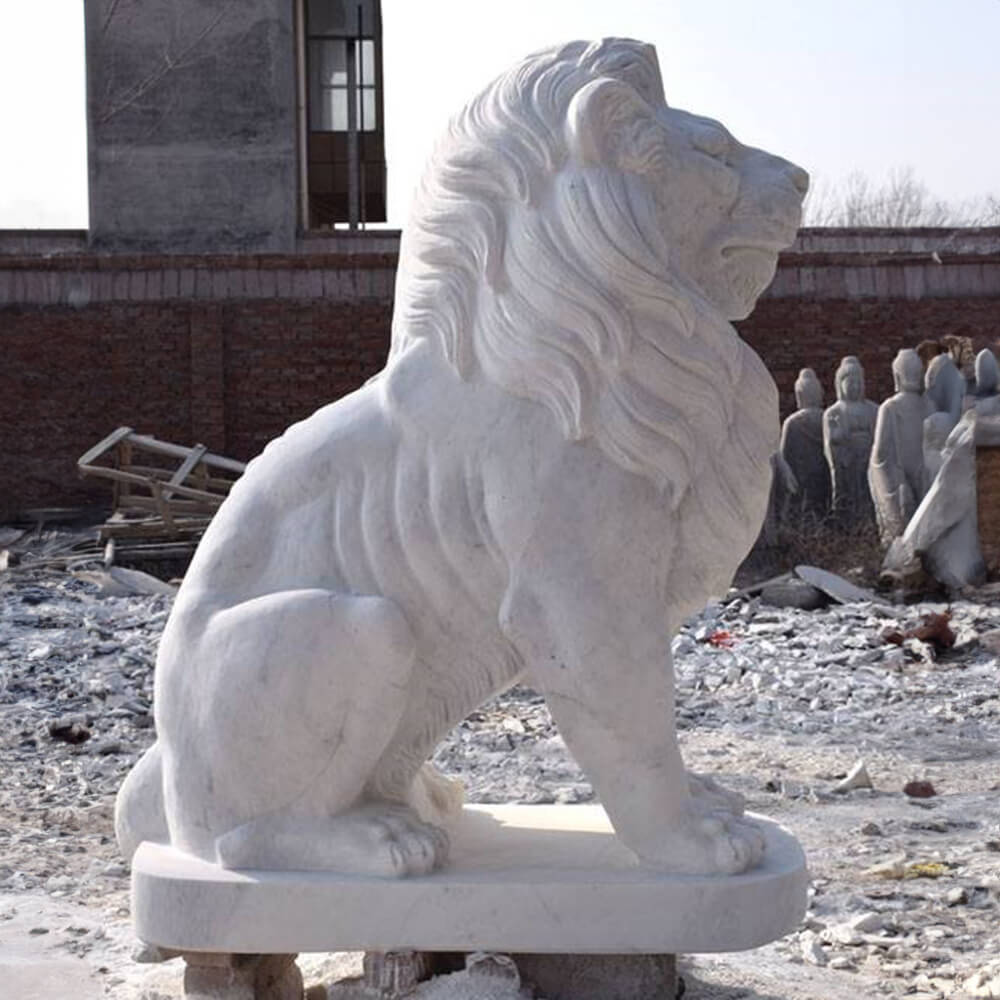 Outdoor Stone Lion Statue shown in profile