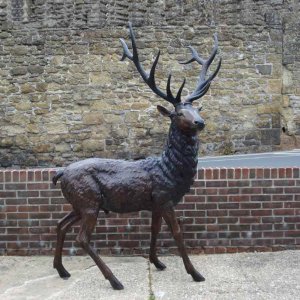 Outdoor bronze Large Stag Statue featuring a red deer with strong body and branching antlers