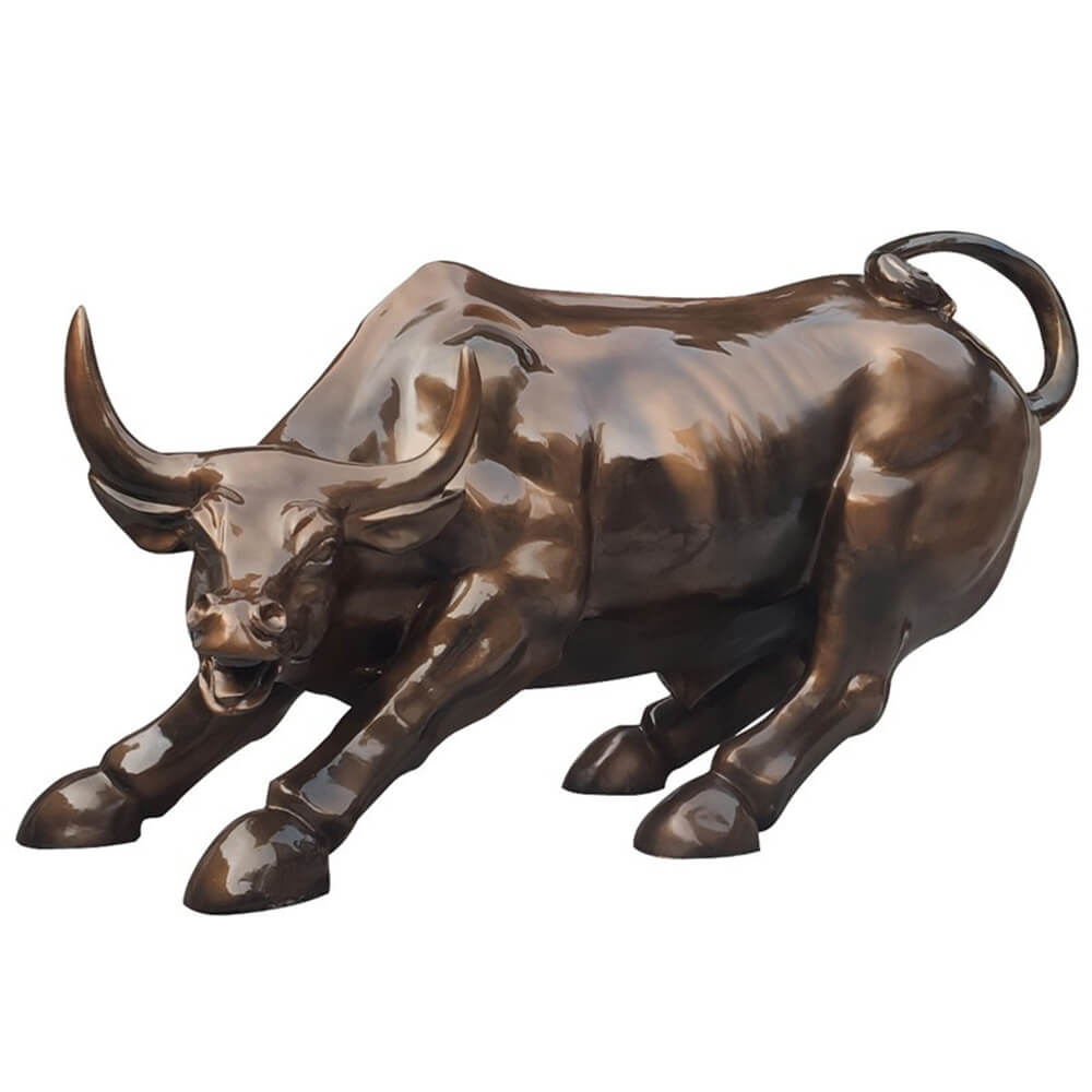 Sculpture puissante du marché haussier, statue en bronze avec la queue relevée et les pattes fléchies