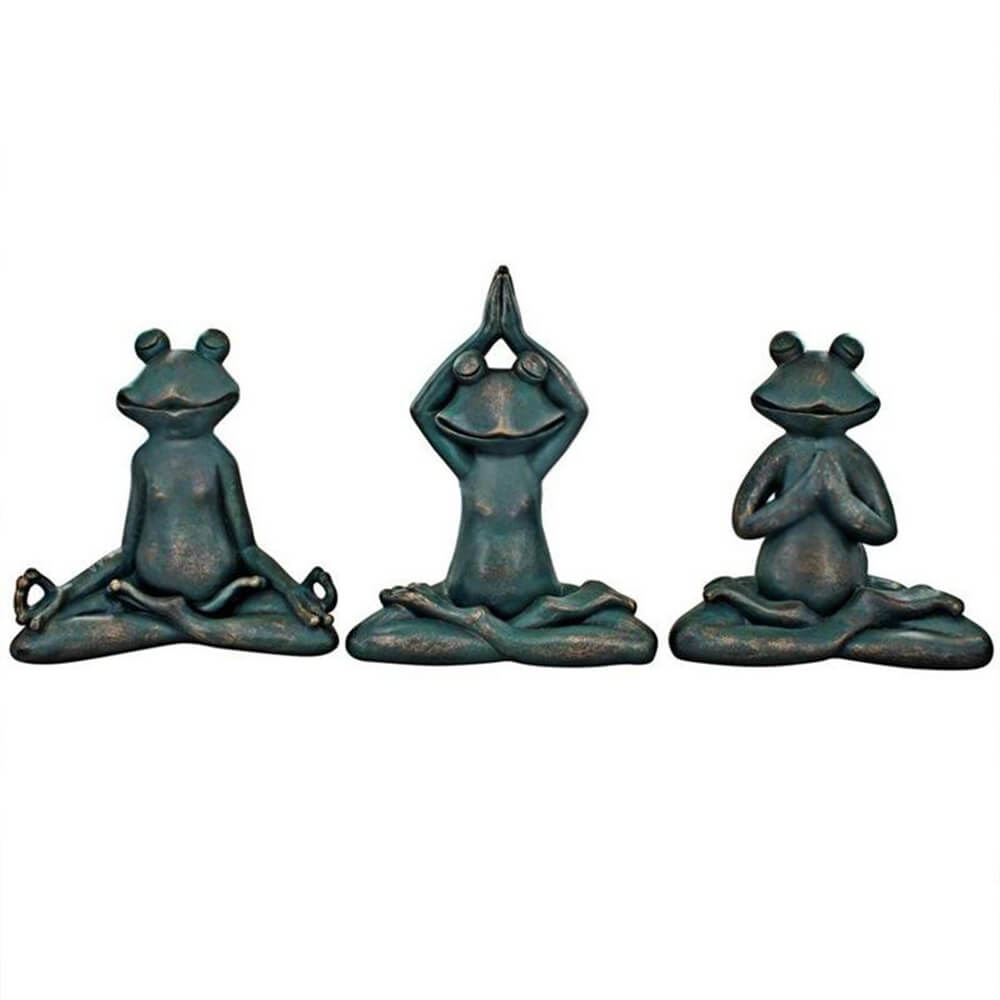 bronze-Zen-Frog-Garden-Sculpture-featuring-three-frogs-in-yoga-and-meditation-poses