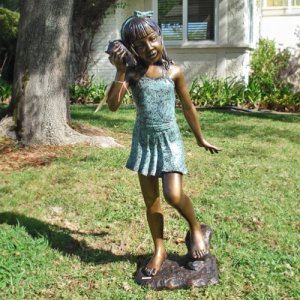 Bronze Girl Listening Shell garden Statue